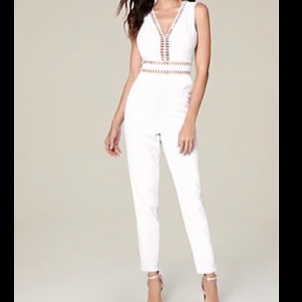 bebe White Sleeveless Jumpsuit